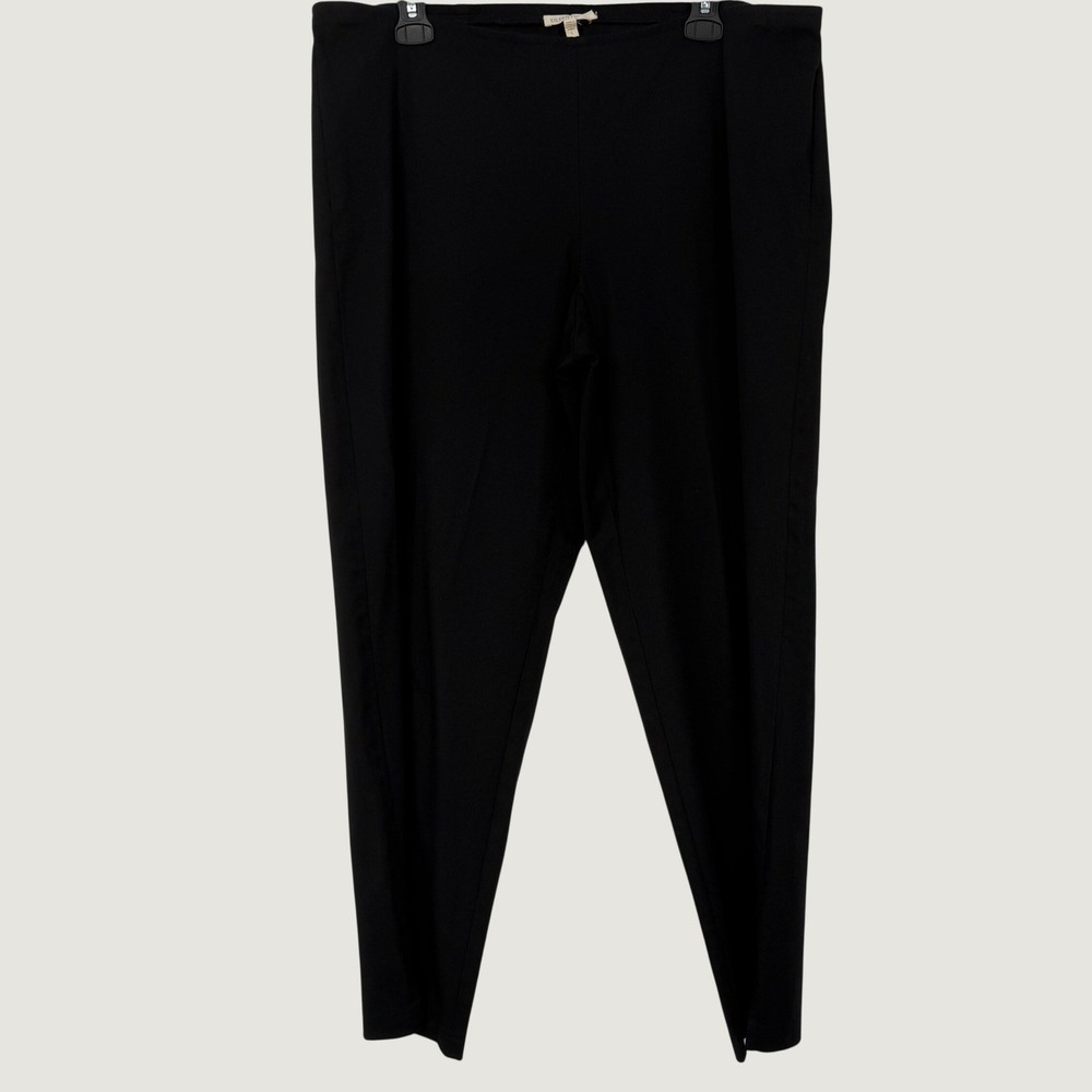 Eileen Fisher Black Organic Cotton Stretch Pull On Ankle Pants Side Slit Large